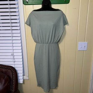 Merokeety Off Shoulder Sage Green Short Sleeve Ribbed Bodycon Midi Dress Size M